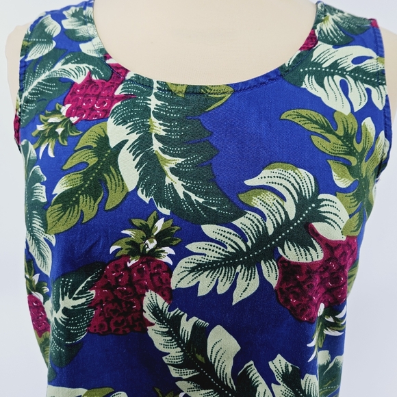 Hilo Hattie Hawaiian Pineapple Tropical Leaf Tank Top Blue Small - Picture 5 of 8